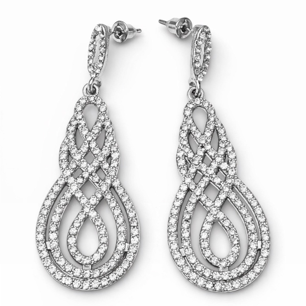 David Tutera Juliana Bridal Earrings in Silver with Pave Set Scroll Design